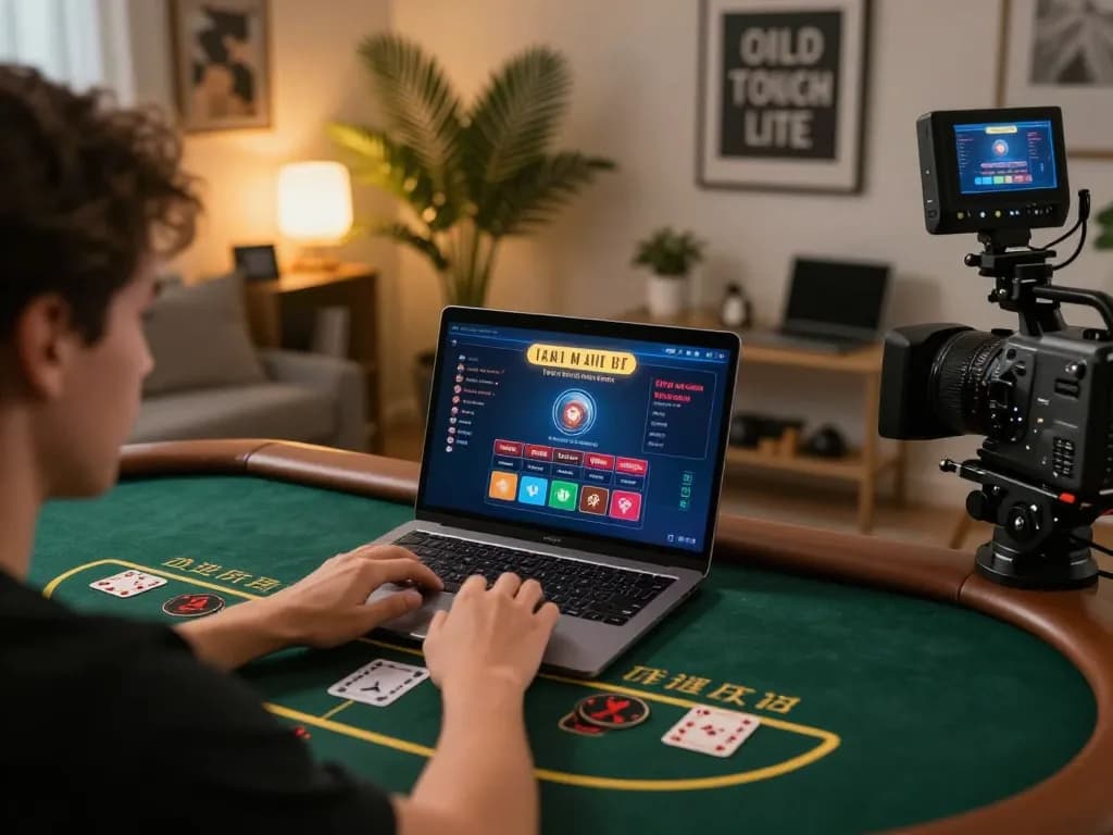 TR88 player engaging in online blackjack gameplay with a focused approach in a stylish home office.