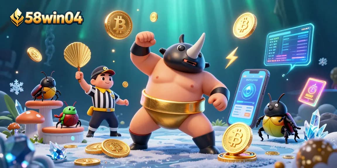 Experience thrilling gameplay at 58win04 with a dynamic illustration of casino action and festive vibes.