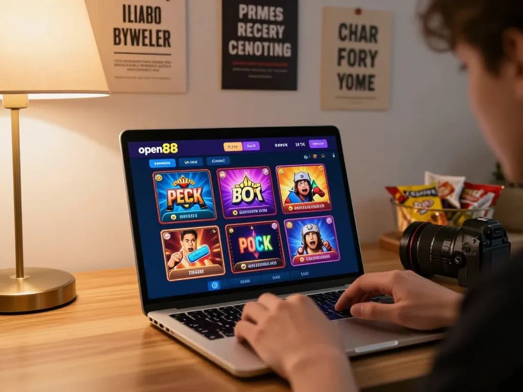Engaging with open88 on a laptop in a cozy home setup for strategic online gaming