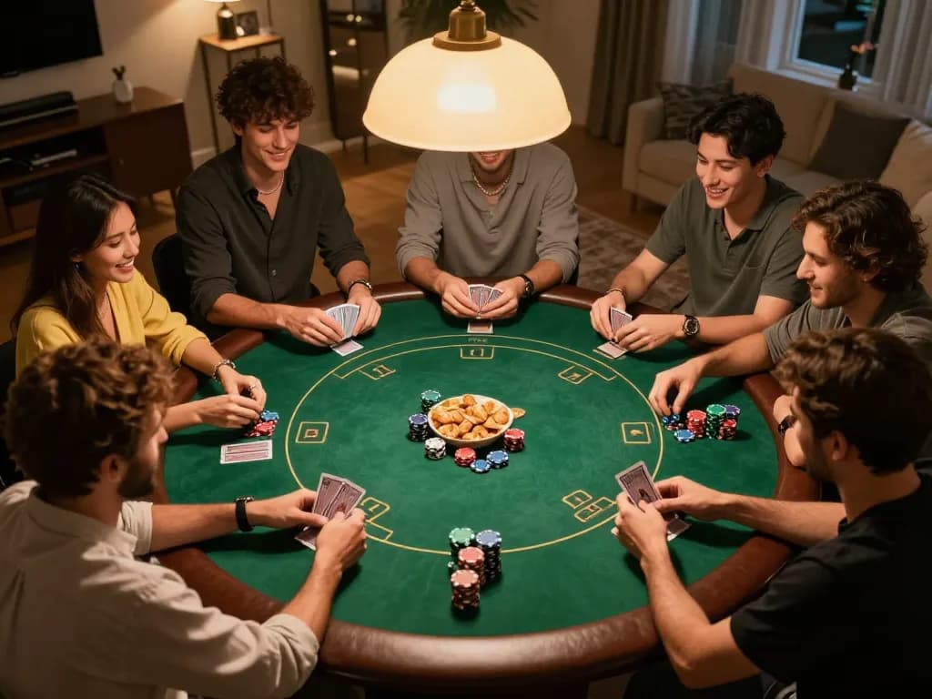 Players enjoying Texas Hold'em at home, showcasing engaging action at 789bet7a poker night