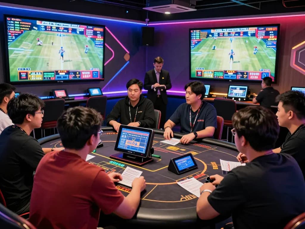 Exciting gaming lounge scene with players engaging in betting activities featuring Oke179 games.
