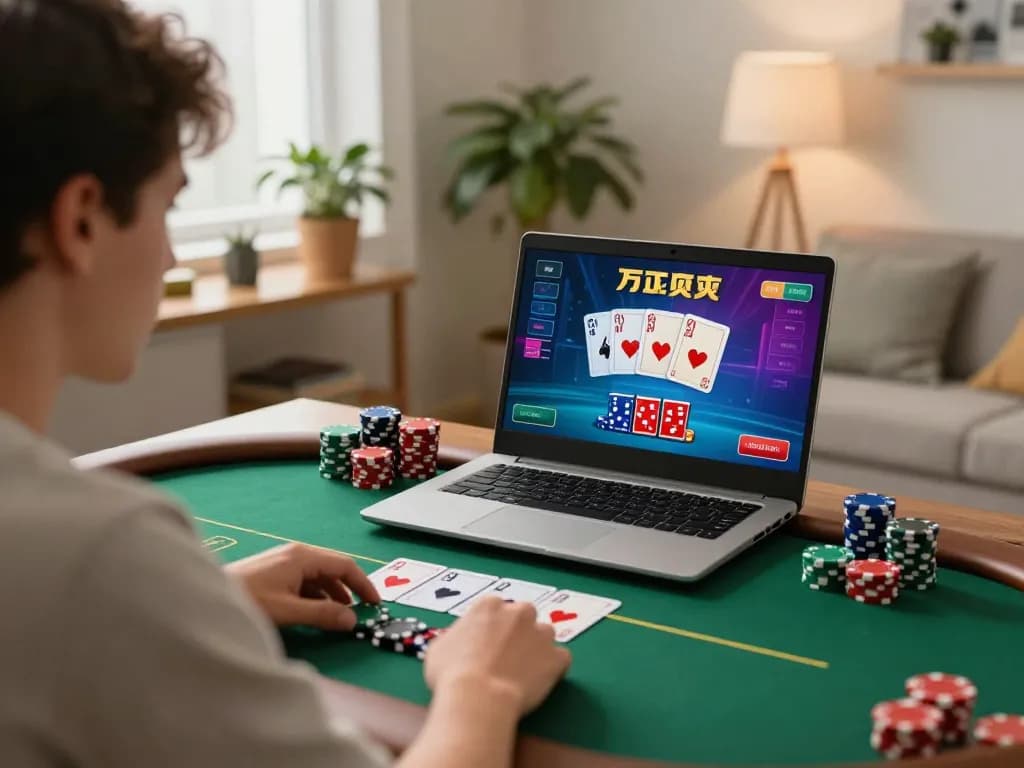 Player strategizing during online poker at SHBET .COM, showcasing engaging gameplay in a vibrant setup.