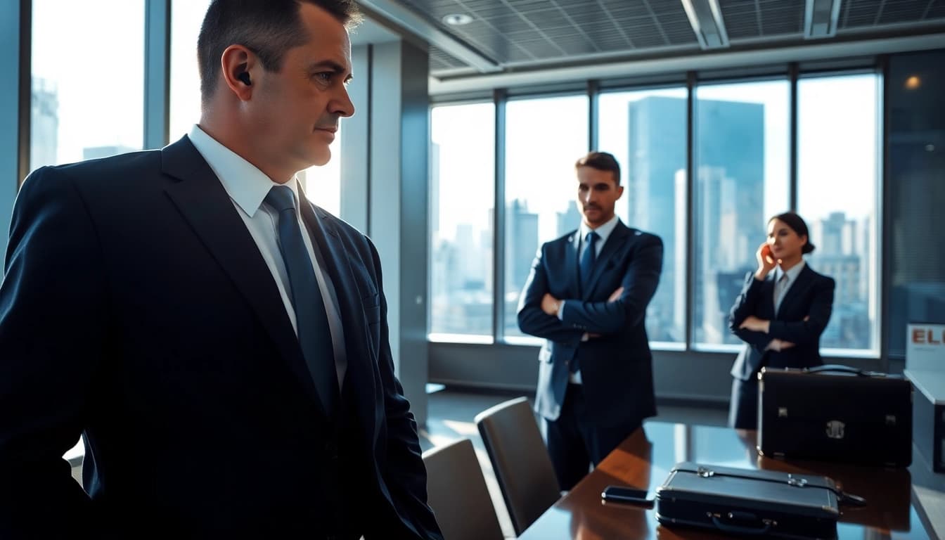 HKSSC Bodyguard Service providing professional protection for clients in a corporate setting.