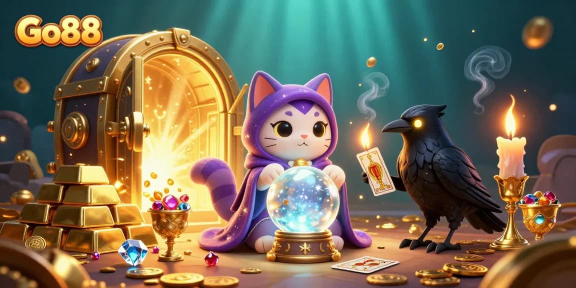 Experience the thrill of Go88's casino adventure with a mystical scene filled with treasures.