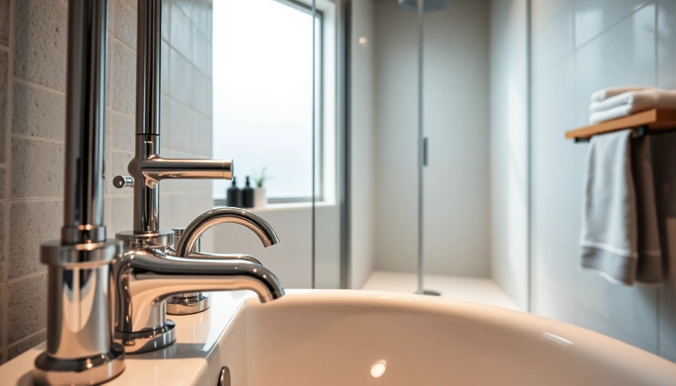 Moderne dusche 100x100 in stilvollem Badezimmer, hell erleuchtet und elegant vorgestellt.