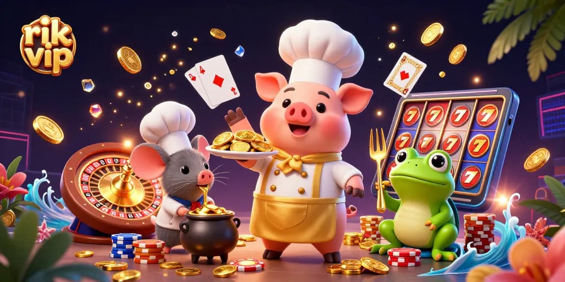 Experience the thrill of rik vip with captivating slot reels and golden coins in 3D casino illustration