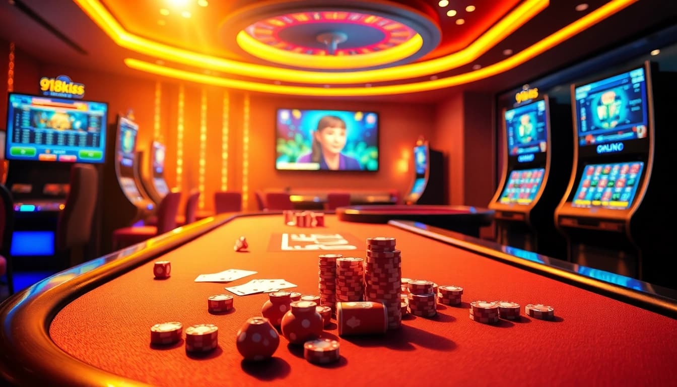 Players engaging with the exciting features of 918kiss in a luxurious casino setting.