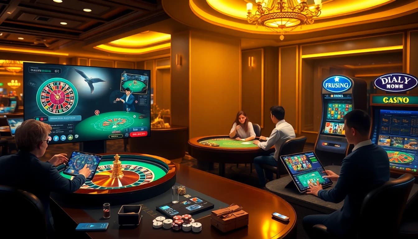 Engage in exciting gameplay at du88 trang chủ with vibrant casino visuals, including roulette and slot machines.