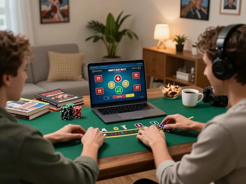 Engaging in tg88 online blackjack from a cozy home setup with strategy books and a warm coffee.