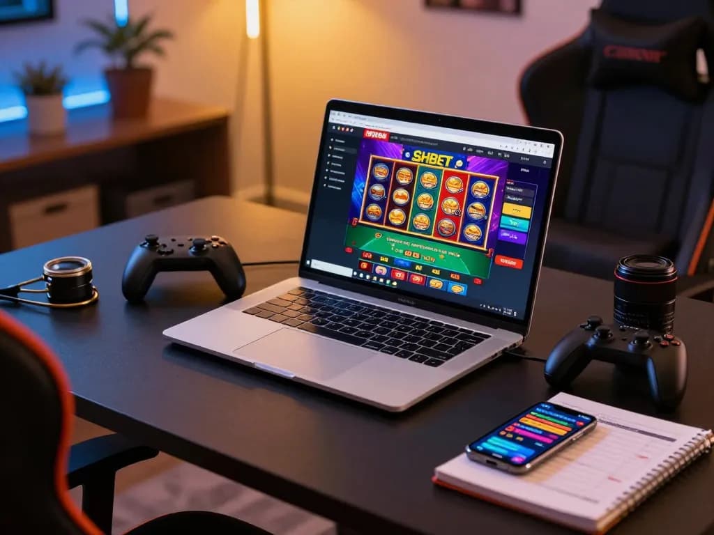 Engaging online gaming scene at SHBET .COM with vibrant casino game graphics and strategic setup.