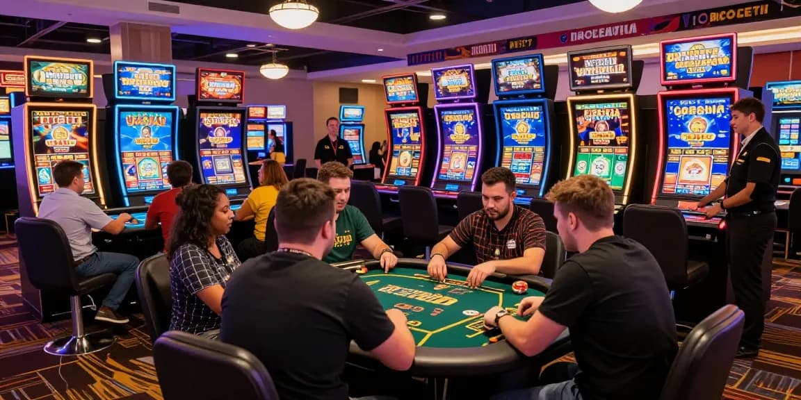 Exciting casino scene showcasing players at credit card casinos, highlighting https://crownwoods.org.uk/ with vibrant atmosphere and game promotions.
