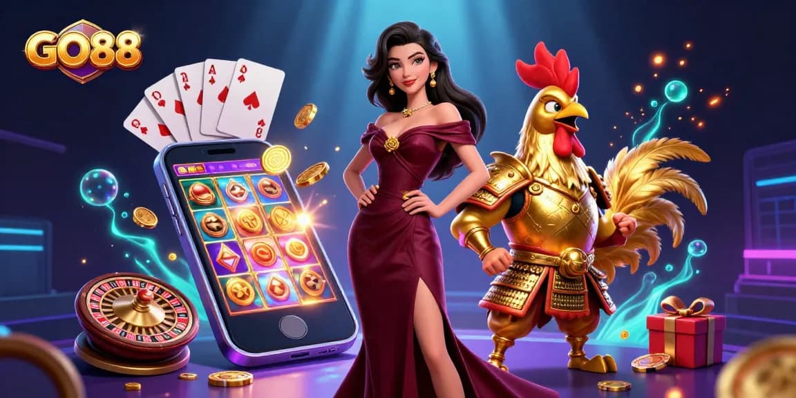 Engage with GO88's vibrant gaming experience featuring immersive slot action and golden coins.