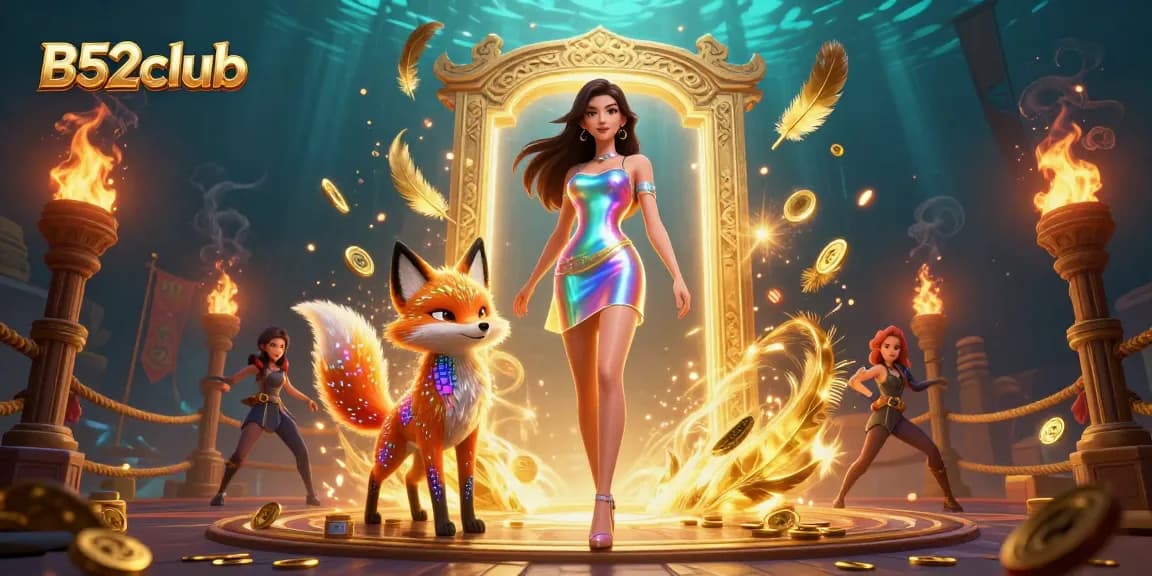 Spin to win at B52club with vibrant gaming elements and colorful characters in a dazzling scene.