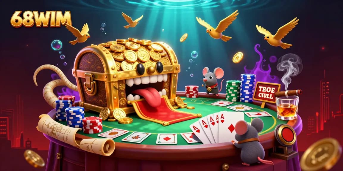 Engage with 68WIM's vibrant 3D casino scene, exploring thrilling poker action and adventure.