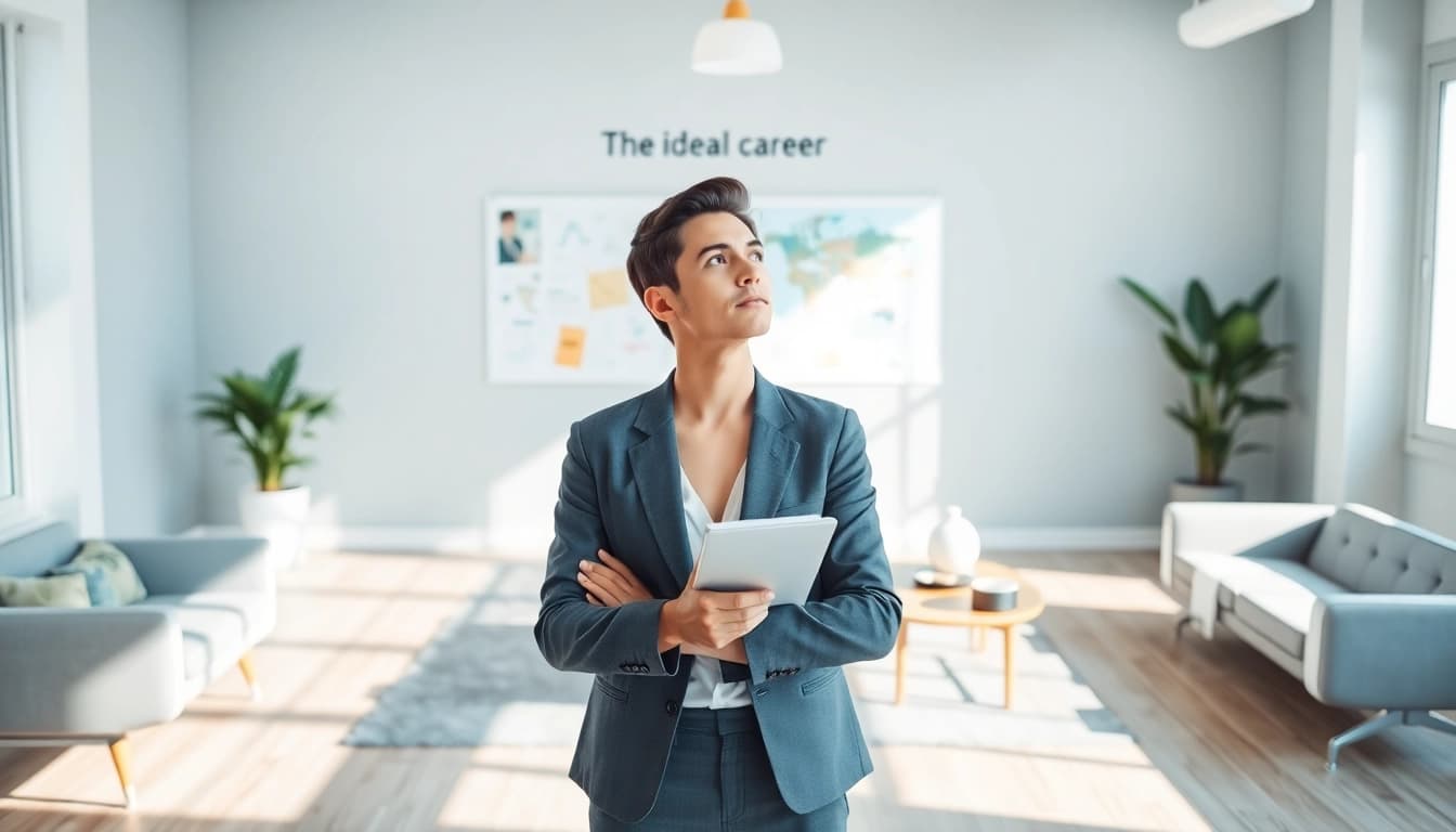 Visualizing an ideal career as a professional reflects deeply in a modern office.