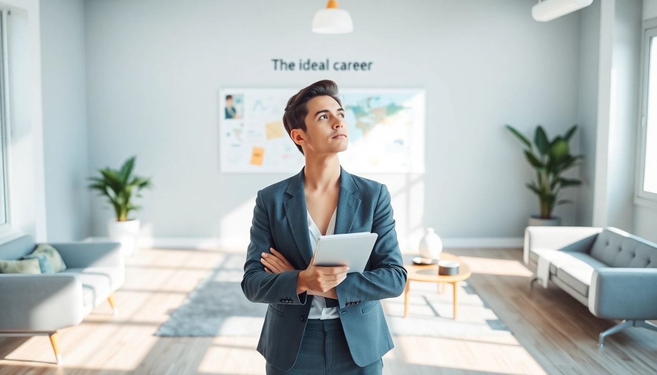 Visualizing an ideal career as a professional reflects deeply in a modern office.