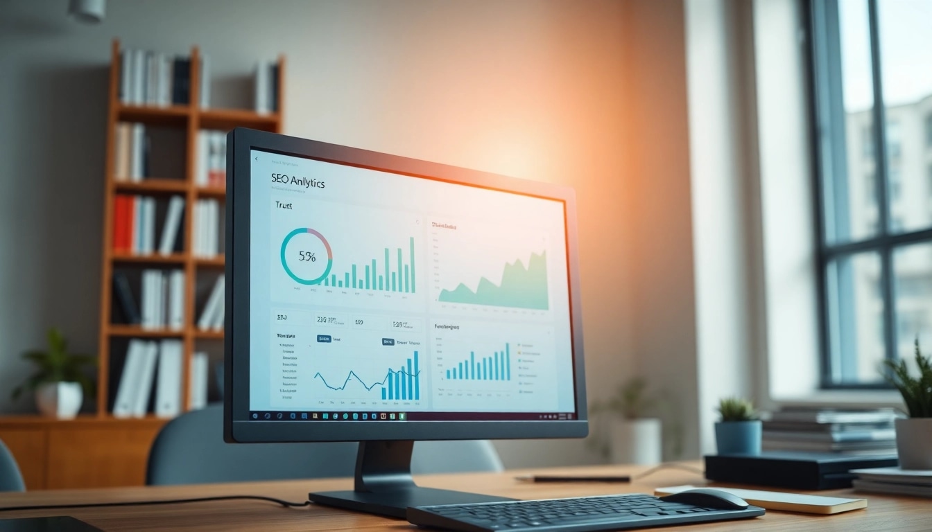 Visualize the SEO Rank with analytics on a digital marketing workspace