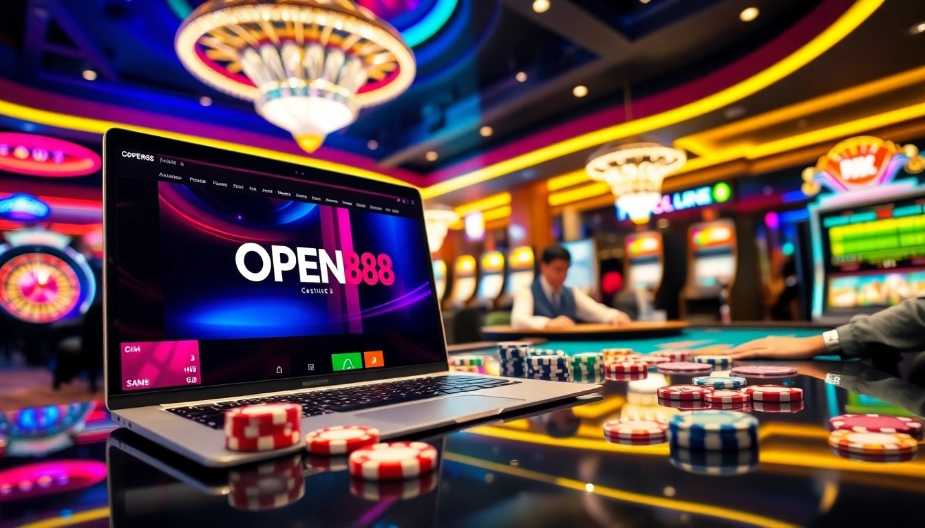 Engage in an exciting online gambling experience at OPEN88 with vibrant casino visuals.