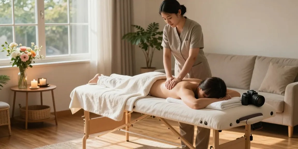 Relaxing 계산동출장마사지 session in a cozy living room with serene atmosphere.