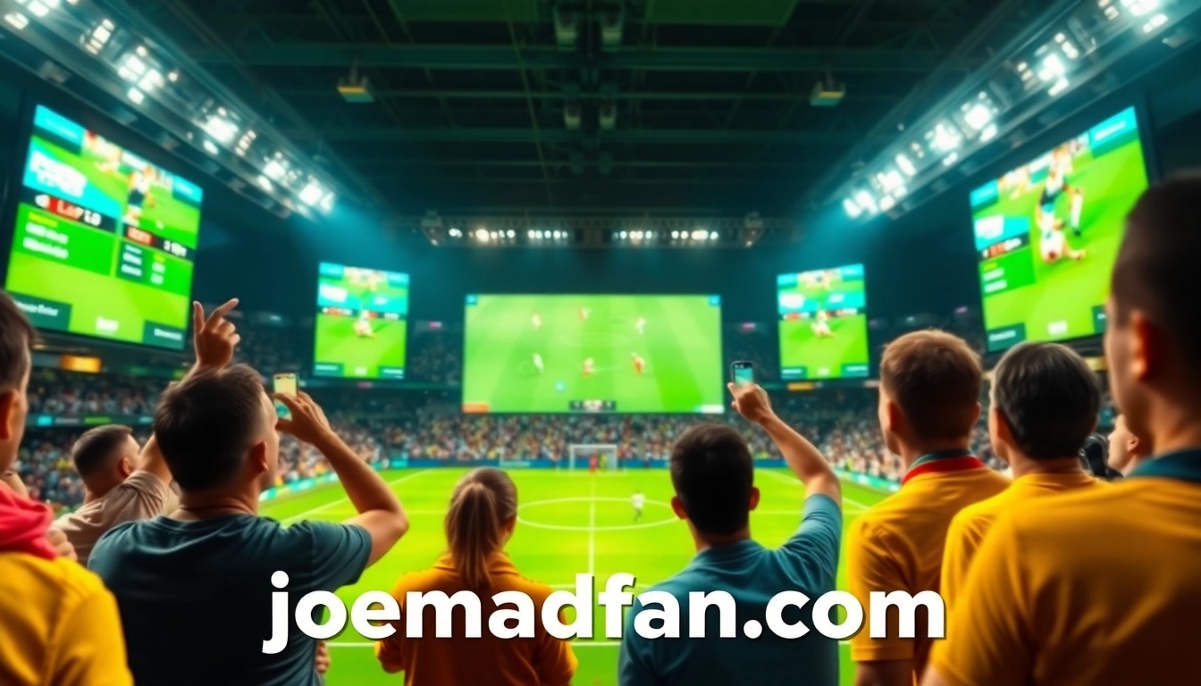 Engaged fans enjoying live football streaming at joemadfan.com with vibrant visuals.