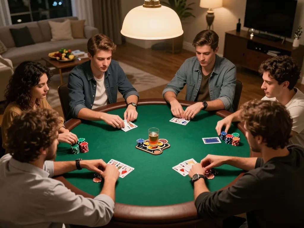 Players enjoying an engaging poker night at home celebrating wins at AE888 COM.