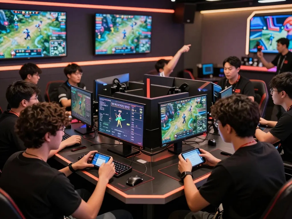 Fans engaging in esports betting at TR88's modern gaming setup with live odds