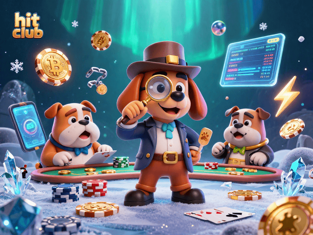 Engaging scene of hit club characters analyzing poker clues with unique casino elements.