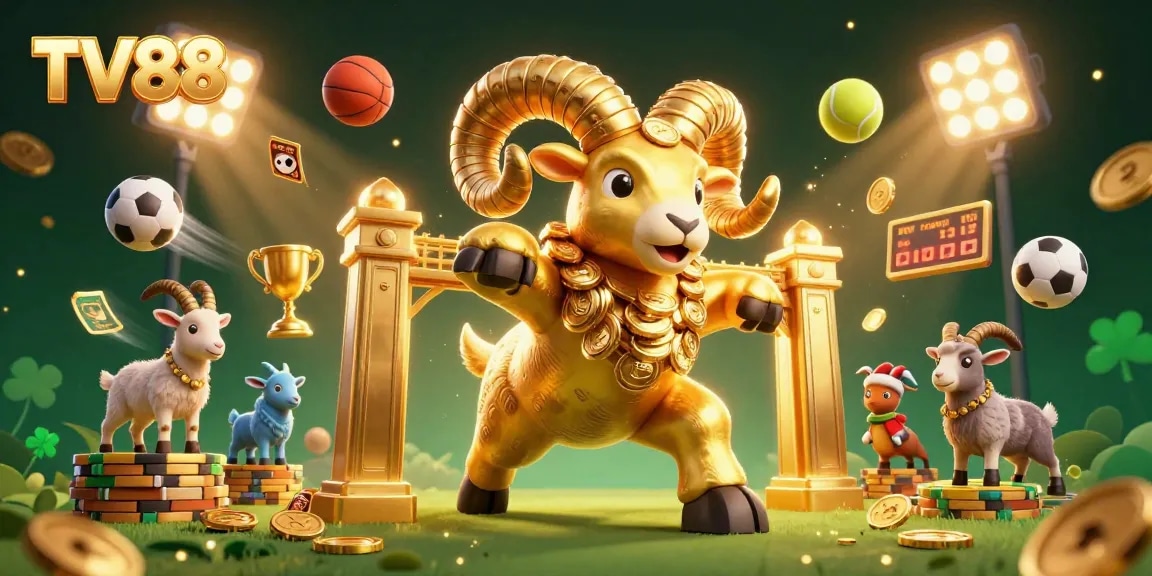 Bet and win at TV88 with exciting sports betting action featuring golden elements and dynamic 3D characters.