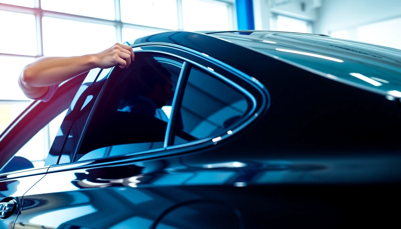Install window tint Chattanooga on a sleek car by a professional technician.