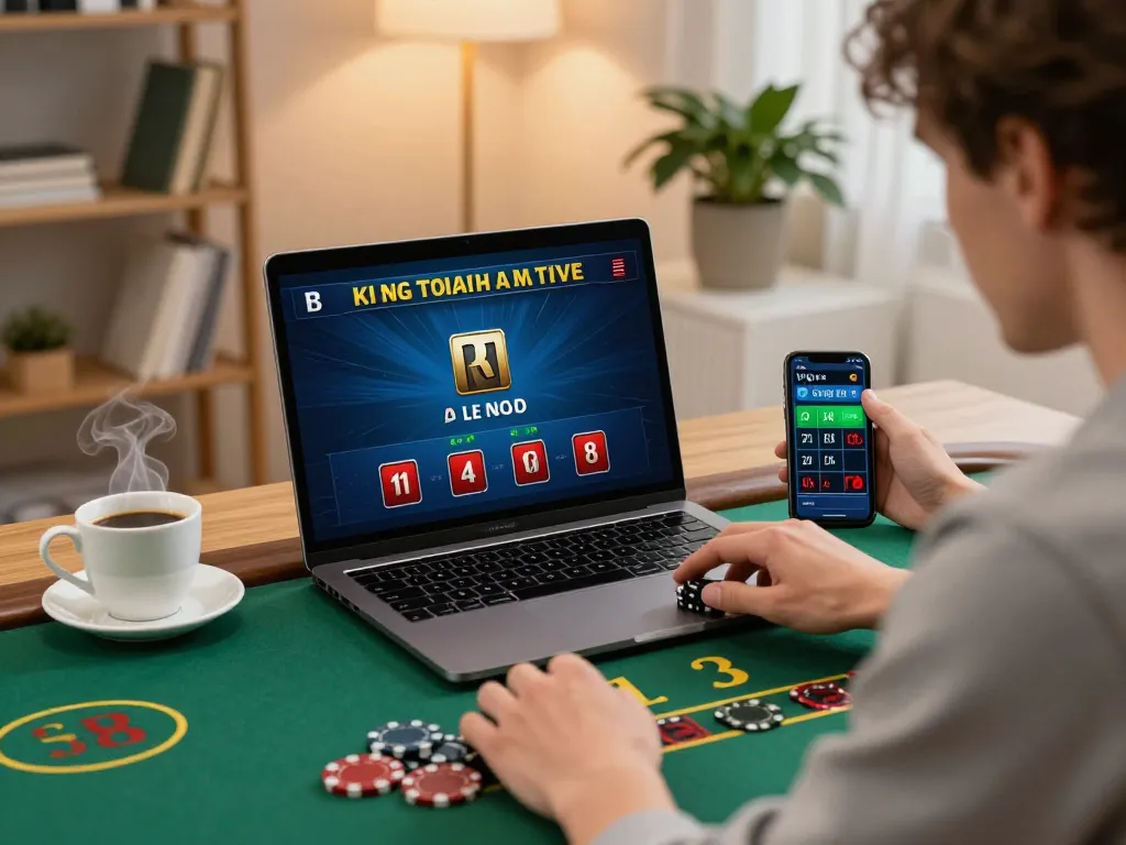 G28 player enjoying an online blackjack game with engaging graphics in a cozy setting
