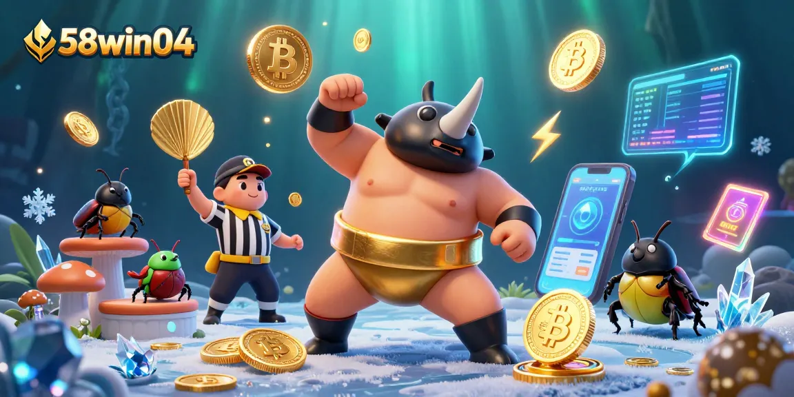 Experience thrilling gameplay at 58win04 with a dynamic illustration of casino action and festive vibes.
