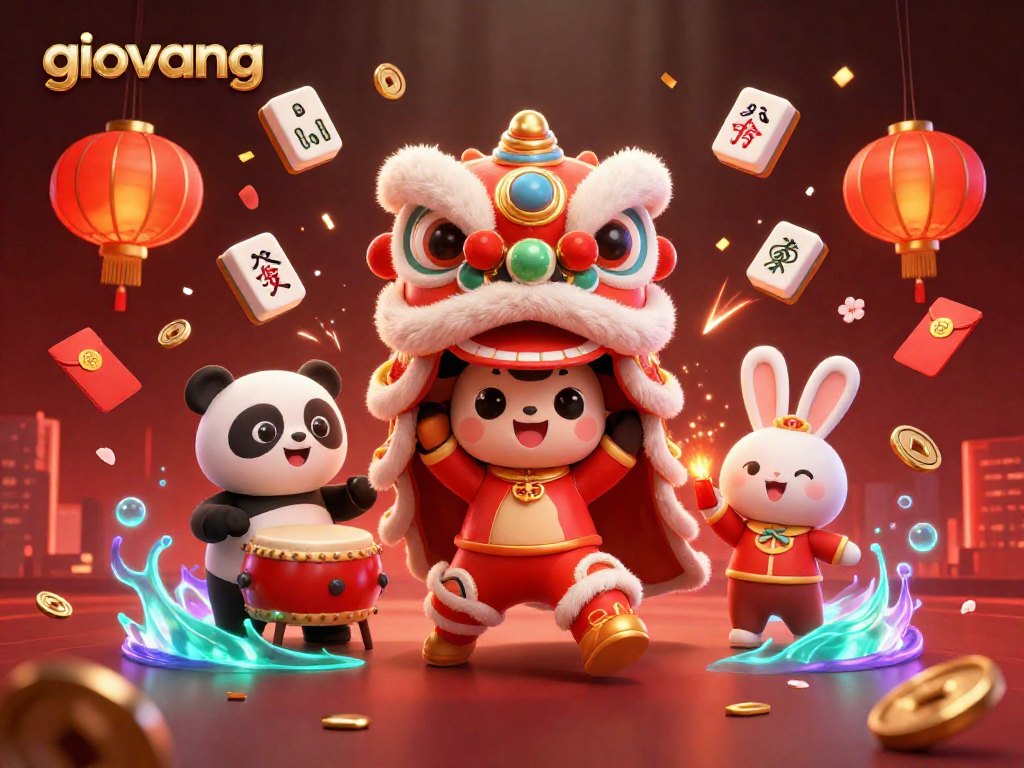 Experience thrilling gambling with giovang in a vibrant scene of characters and casino elements.