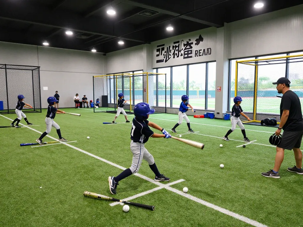 Athletes training at Hitclub baseball facility, showcasing teamwork and dedication.