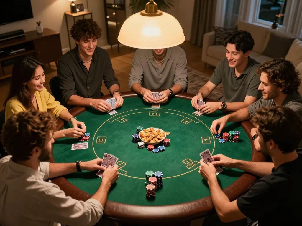 Players enjoying Texas Hold'em at home, showcasing engaging action at 789bet7a poker night