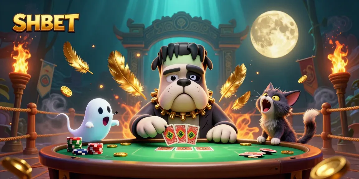 Experience thrilling card games with SHBET’s spooky casino scene featuring a monster dealer.