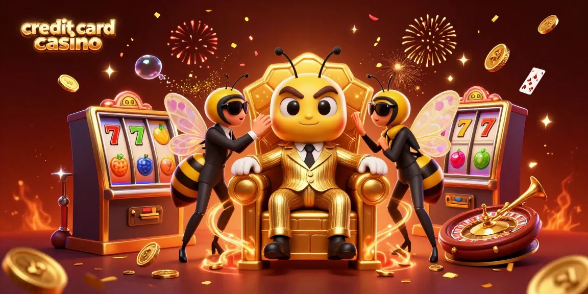 Engage with the excitement of a credit card casino featuring vibrant slot games, playful characters, and dynamic energy.