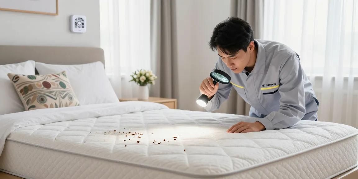 Professional inspecting bedding for bed bug removal in a well-lit bedroom, showcasing effective pest control strategies.