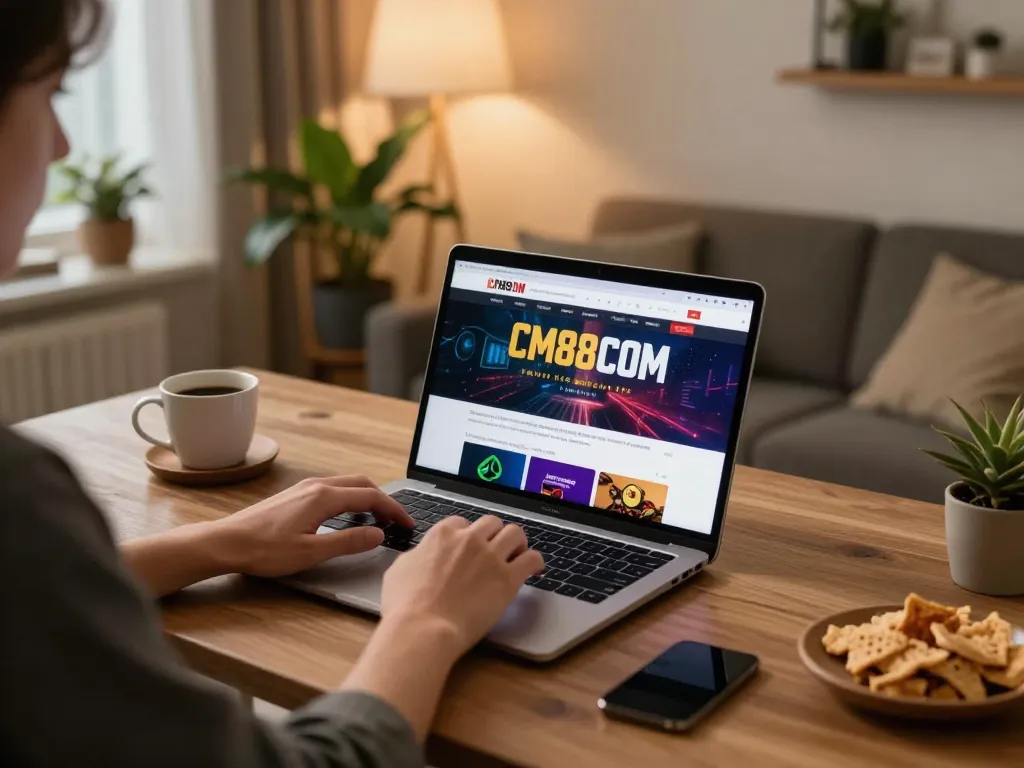 Engaging with the CM88 COM online platform, a cozy gambling experience at home.