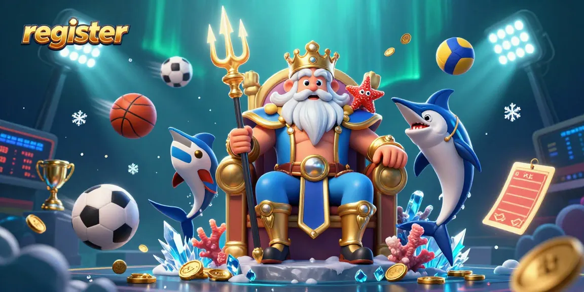 Register with Neptune's casino, a vibrant underwater scene showcasing sports and betting elements.
