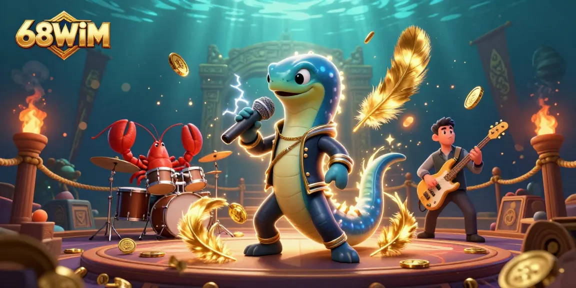 Join the electric eel DJ at 68WIM’s casino stage for a high-energy underwater gambling adventure.