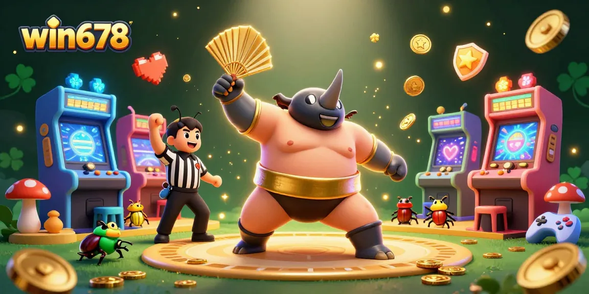 Experience the thrill of winning at win678 with a vibrant casino-themed 3D illustration showcasing games and excitement.