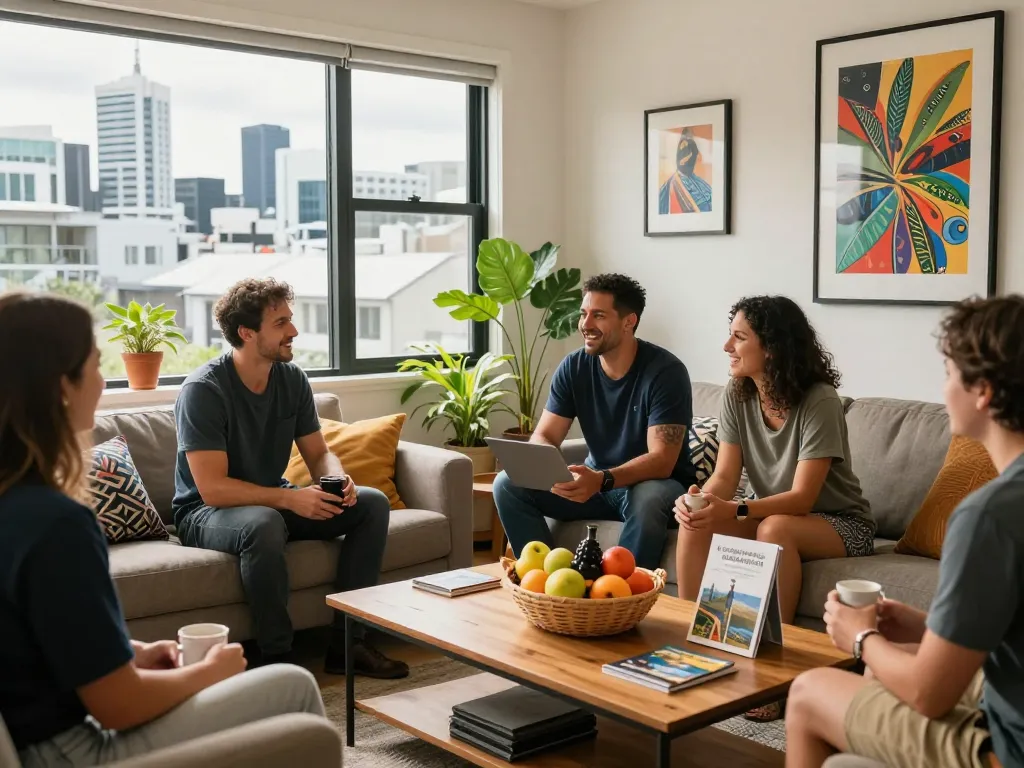 Airbnb management Auckland with local experts Ron and Sam showcasing a welcoming rental property.