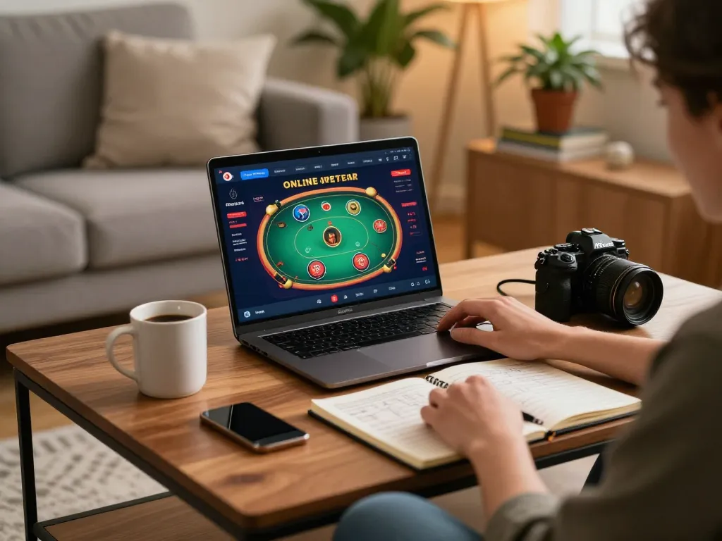 Person actively engaging in online betting at keonhacai, enjoying a relaxing home atmosphere.