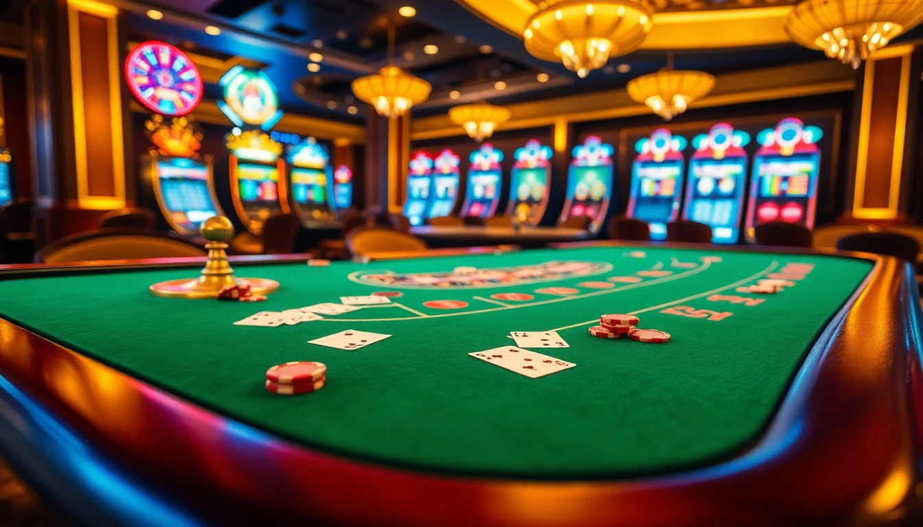 Experience the thrill of the 98 win at an elegant blackjack table amidst vibrant casino lights.