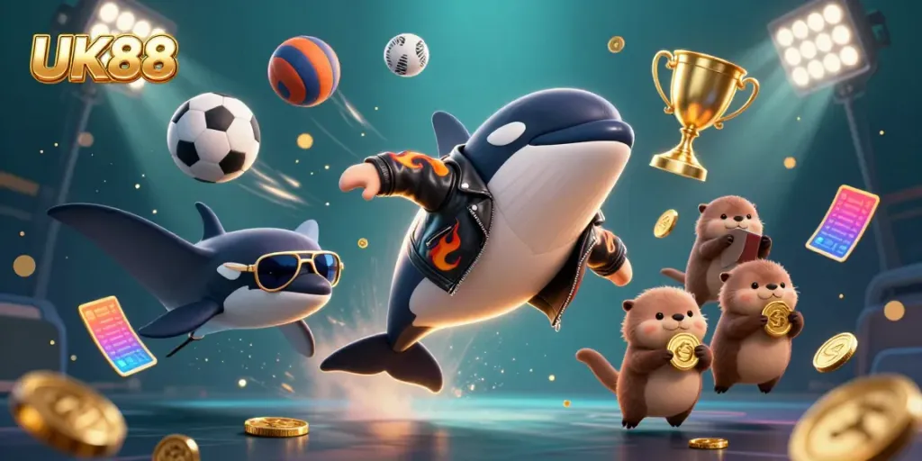 Experience thrilling games with UK88 amidst a vibrant underwater casino scene full of excitement.