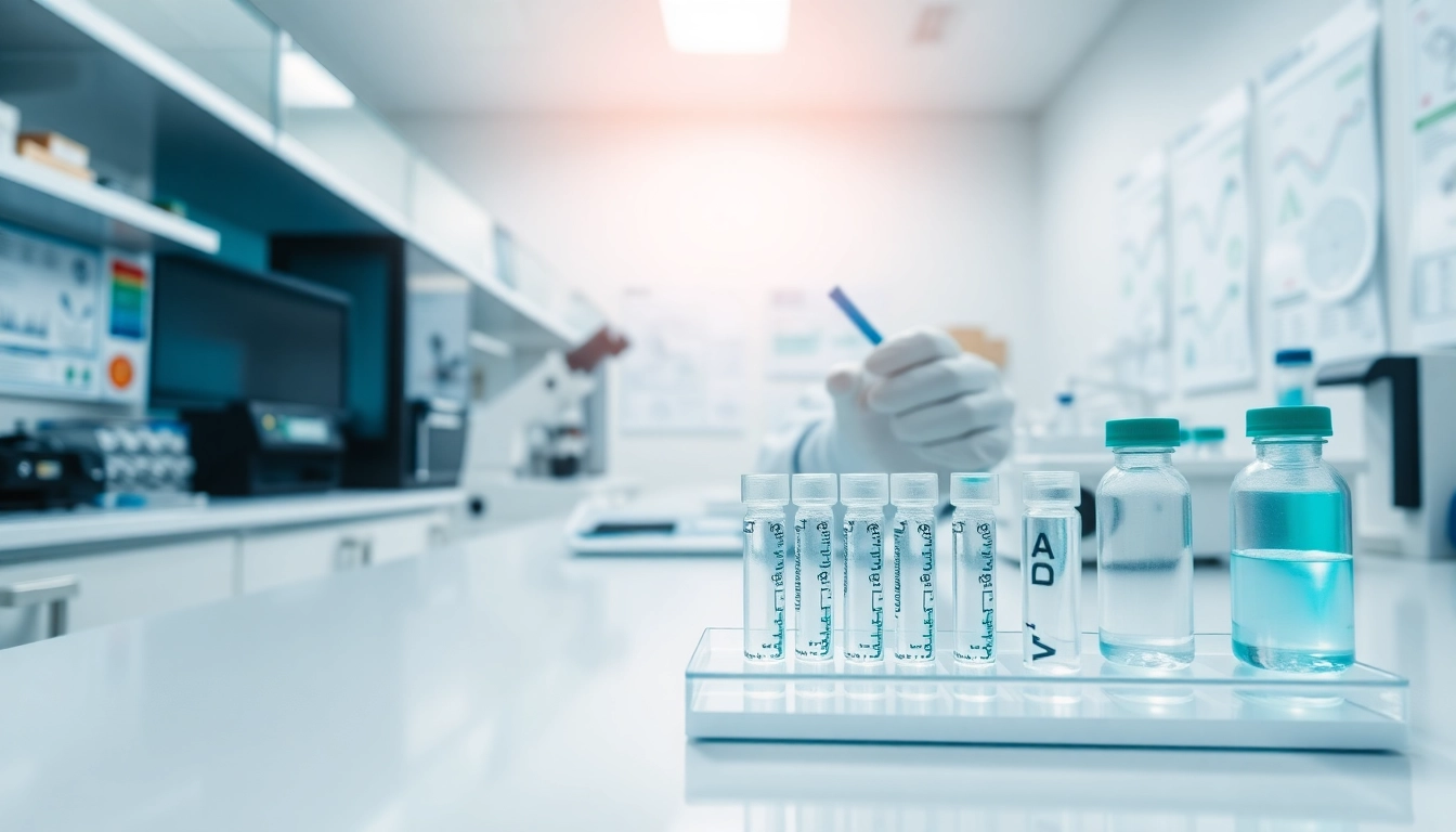 Learn about Peptides UK through an expert-filled lab environment depicting detailed peptide analysis.