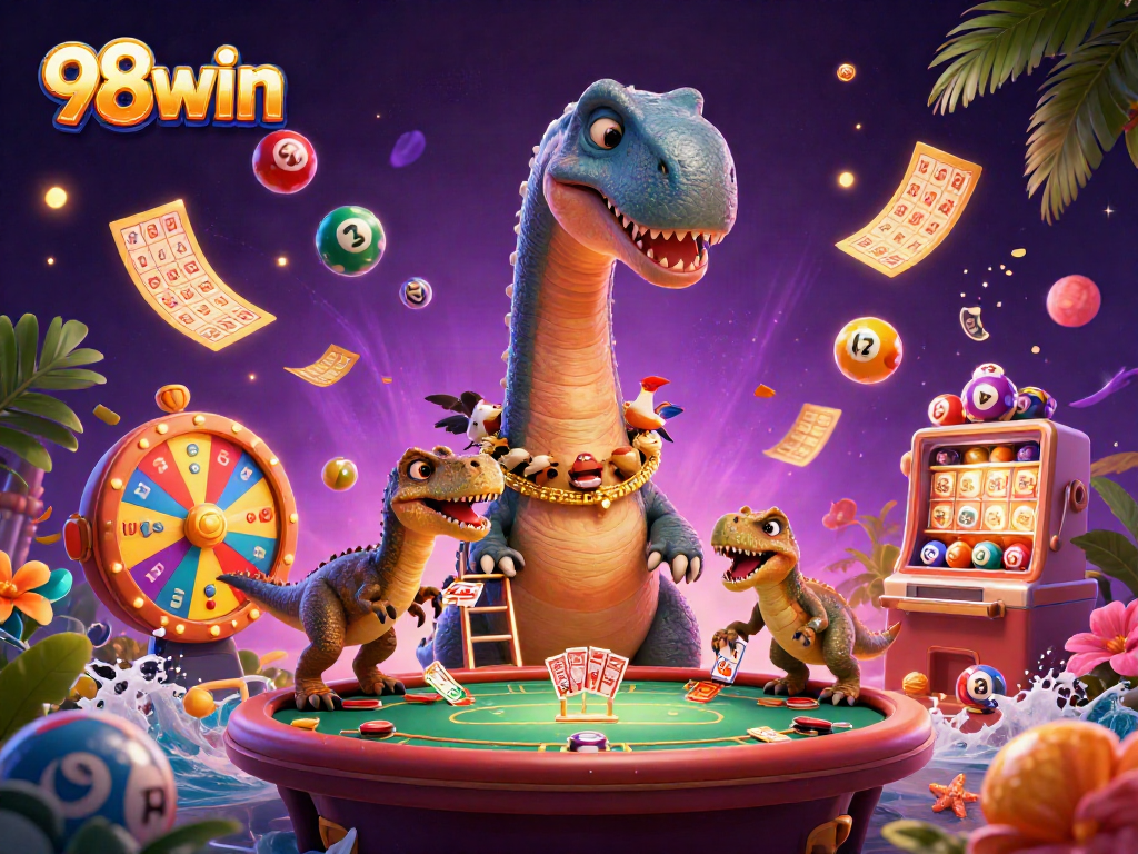 Experience thrilling gameplay at 98win with a vibrant casino scene filled with excitement and action.