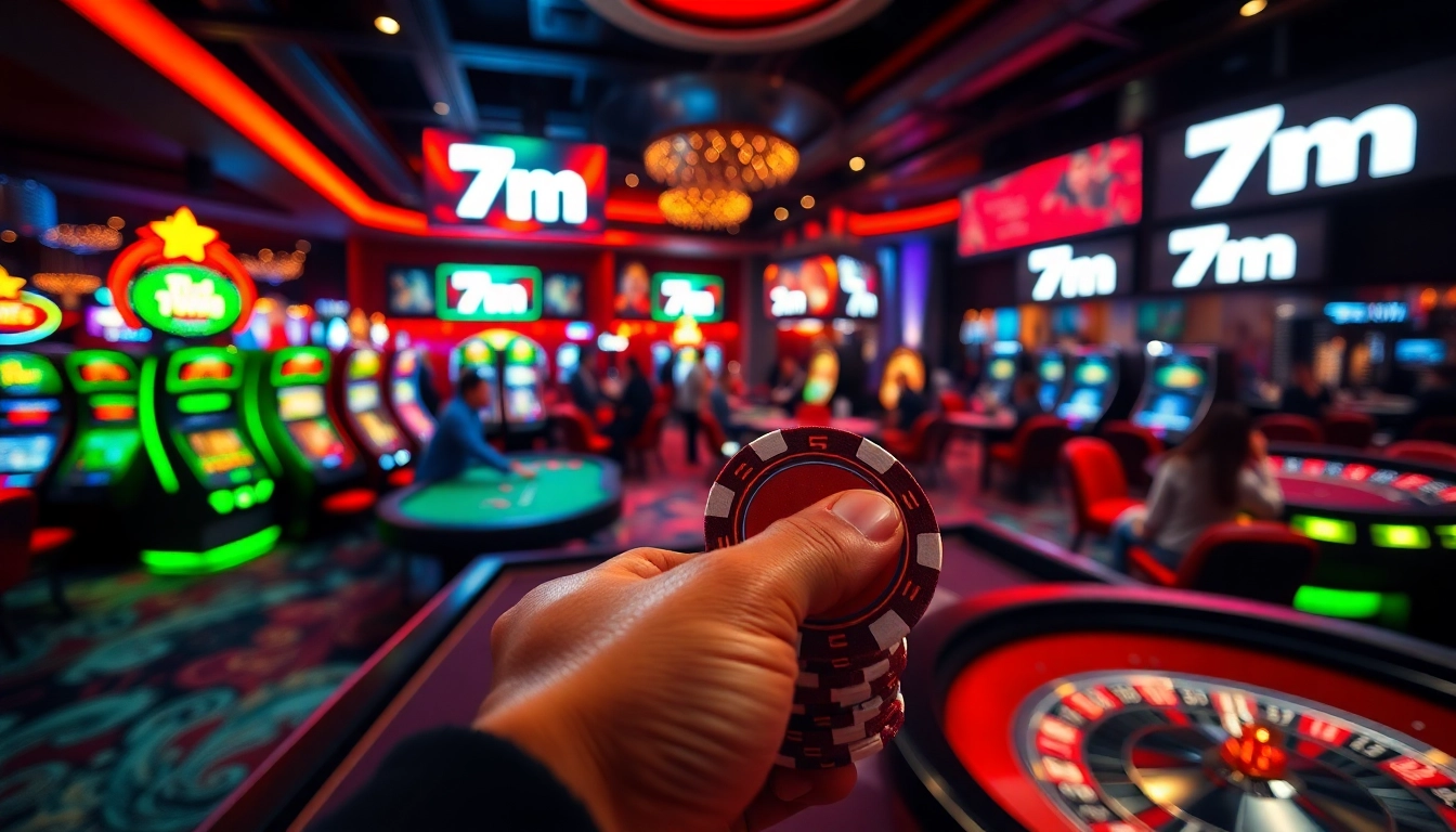 Engage in thrilling poker action at a casino featuring 7m in vibrant colorful atmosphere.