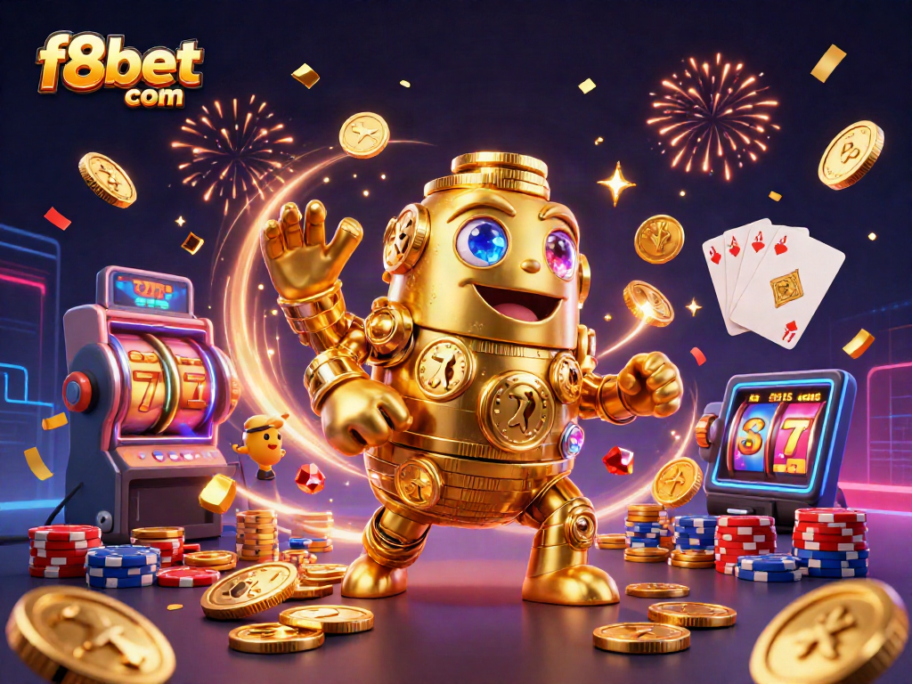 Spin the reels with f8bet com's vibrant casino experience featuring dynamic golden characters and coins.