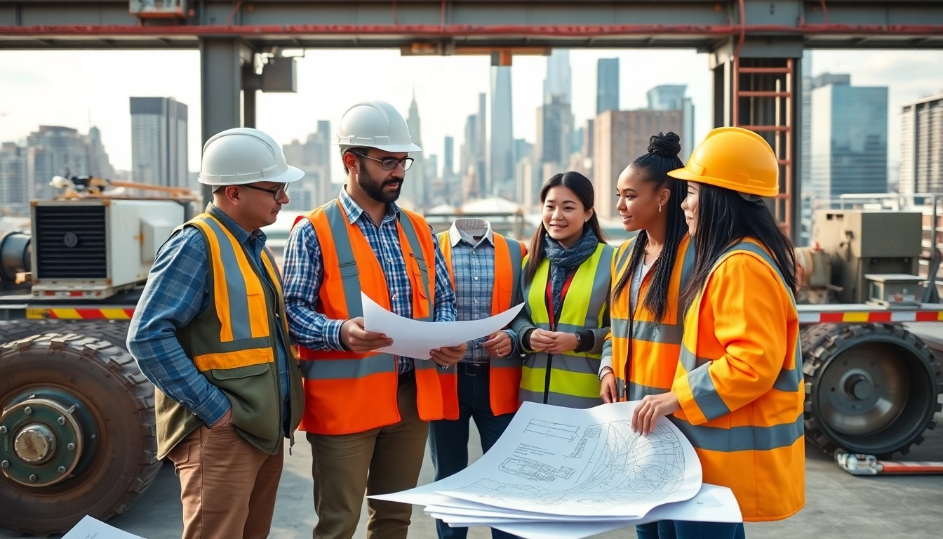 New York General Contractor leading a diverse construction team at an urban site.